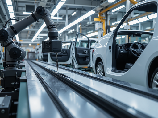 汽车零部件产品设计,流线型外观,金属质感,现代化生产线